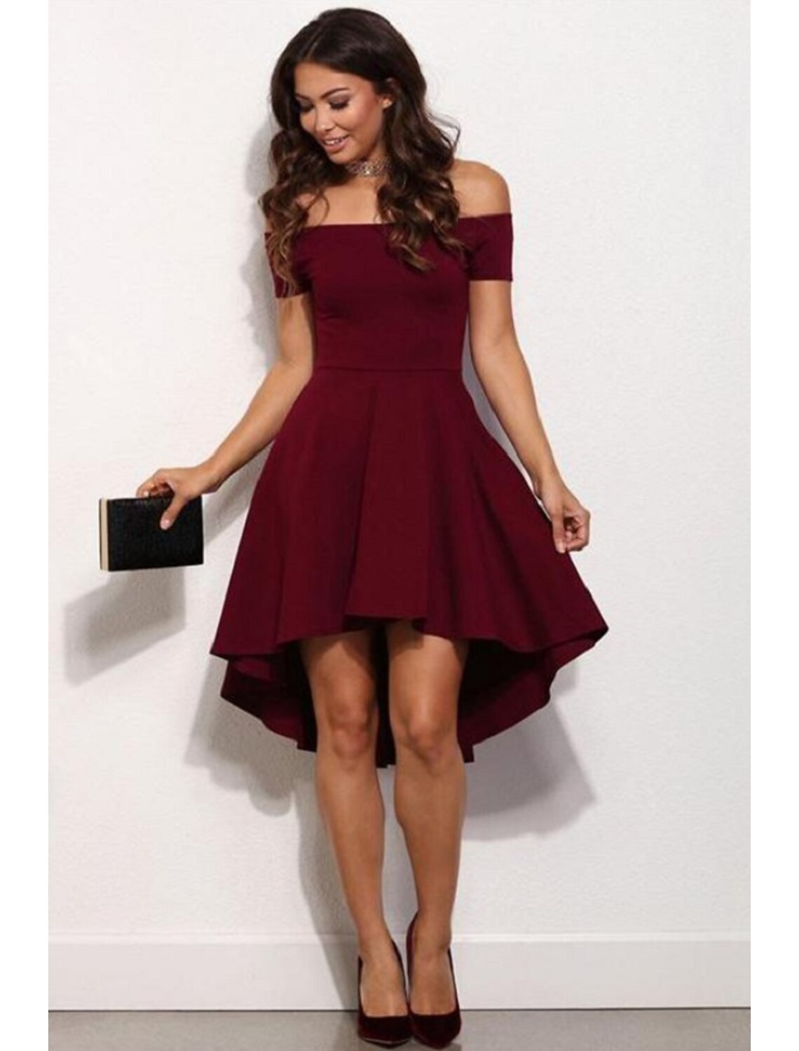 Wholesale A-Line Fairy Cute Homecoming Party Dress Dress Off Shoulder Short Sleeve Short / Mini Stretch Satin with Pure Color